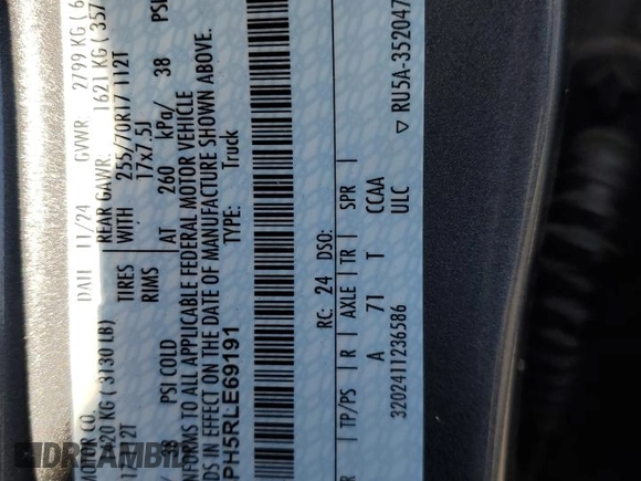 2024 Ford Ranger XL with VIN 1FTER4PH5RLE69191, listed as a Copart auction lot 54890885 with 8,046 mi miles and Salvage title. Bid and sale history available at DreamBid. Image 13.