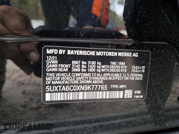 2022 BMW X5 xDrive45e with VIN 5UXTA6C0XN9K77765, listed as a Copart auction lot 70274312 with 0 mi miles. Bid and sale history available at carsss.com. Image 16.