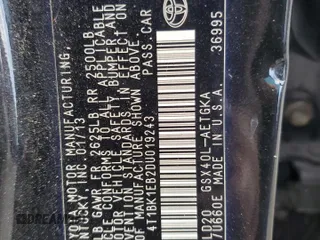 2013 Toyota Avalon XLE with VIN 4T1BK1EB2DU019243, listed as a Copart auction lot 55155725 with 256,267 mi miles and Salvage Title. Bid and sale history available at DreamBid. Image 13.