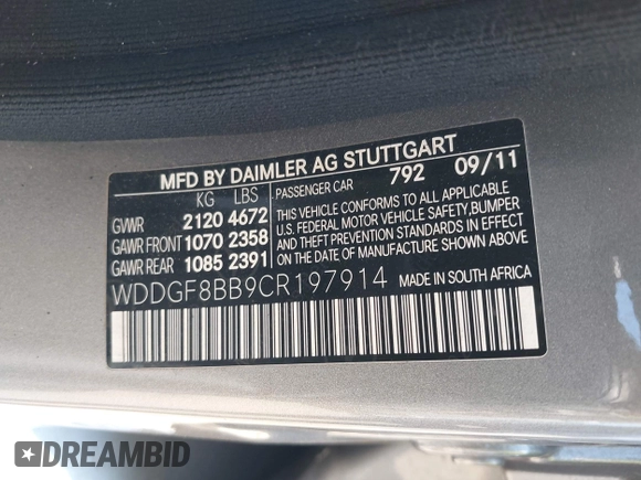 2012 Mercedes-Benz C 300 Sport с VIN WDDGF8BB9CR197914, выставлен на аукционе IAAI как лот 42187624 с пробегом 121 196 миль миль и . История ставок и продаж доступна на DreamBid. Изображение 9.