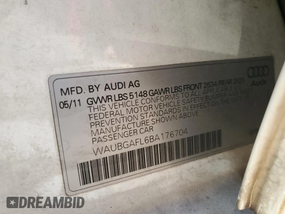 2011 Audi S4 Premium Plus with VIN WAUBGAFL6BA176704, listed as a Copart auction lot 52732465 with 136,435 mi miles and Clean Title. Bid and sale history available at DreamBid. Image 12.