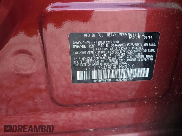 2015 Subaru Forester 2.5i with VIN JF2SJABC9FH460210, listed as a Copart auction lot 52627665 with 62,086 mi miles and Salvage Title. Bid and sale history available at carsss.com. Image 12.