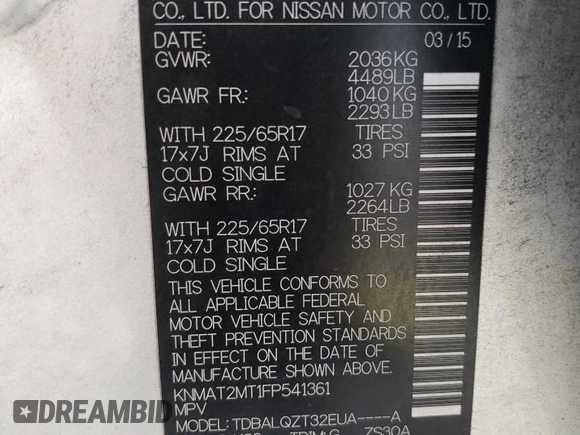 2015 Nissan Rogue S with VIN KNMAT2MT1FP541361, listed as a Copart auction lot 70665994 with 144,854 mi miles and Salvage Title. Bid and sale history available at carsss.com. Image 13.