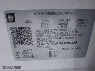 2021 Chevrolet Traverse LS with VIN 1GNEVFKW4MJ205324, listed as a IAAI auction lot 41337141 with 39,783 mi miles. Bid and sale history available at carsss.com. Image 9.