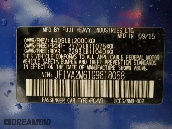 2016 Subaru WRX STI with VIN JF1VA2M61G9818068, listed as a Copart auction lot 81422574 with 50,931 mi miles and Clean title. Bid and sale history available at DreamBid. Image 12.
