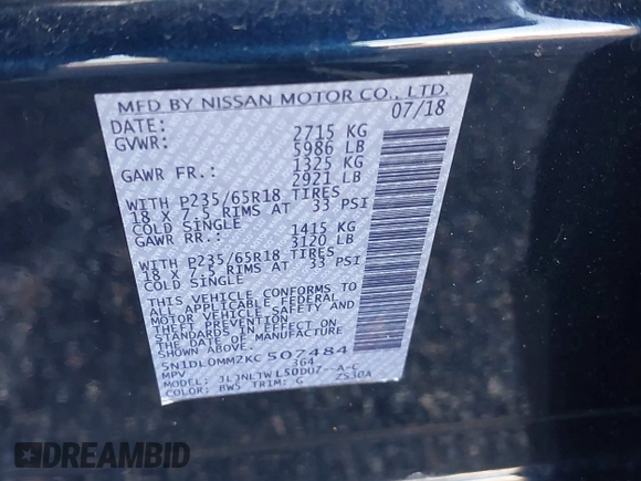 2019 Infiniti QX60 Pure с VIN 5N1DL0MM2KC507484, выставлен на аукционе IAAI как лот 41453284 с пробегом 91 613 миль миль и . История ставок и продаж доступна на DreamBid. Изображение 9.