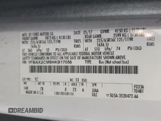 2017 Ford Transit XL z VIN 1FBAX2CM9HKB17056, wystawiony jako Copart lot #47805905 z przebiegiem Nie podano mil oraz Szkoda całkowita • Salvage title. Historia ofert i sprzedaży dostępna na DreamBid. Obrazek 14.