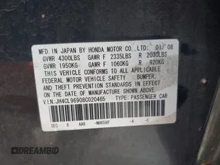 2008 Acura TSX Nav with VIN JH4CL96908C020465, listed as a IAAI auction lot 42510459 with 218,574 mi miles and . Bid and sale history available at DreamBid. Image 9.