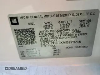 2021 Chevrolet Silverado 1500 LT z VIN 3GCUYDETXMG270715, wystawiony jako Copart lot #54745355 z przebiegiem Nie podano mil oraz Szkoda całkowita • Salvage title. Historia ofert i sprzedaży dostępna na DreamBid. Obrazek 12.