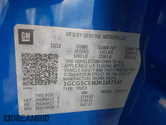 2019 Chevrolet Colorado 2WD LT z VIN 1GCGSCEN3K1187147, wystawiony jako IAAI lot #42101811 z przebiegiem 38 147 mil mil oraz . Historia ofert i sprzedaży dostępna na DreamBid. Obrazek 9.