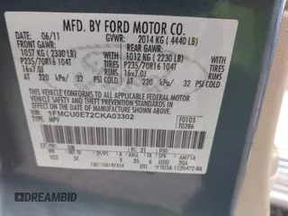 2012 Ford Escape Limited с VIN 1FMCU0E72CKA03302, выставлен на аукционе IAAI как лот 42699678 с пробегом 148 557 миль миль и . История ставок и продаж доступна на DreamBid. Изображение 9.