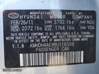 2011 Hyundai Elantra Ltd with VIN KMHDH4AE9BU116509, listed as a Copart auction lot 41697755 with 154,145 mi miles and Salvage Title. Bid and sale history available at carsss.com. Image 12.