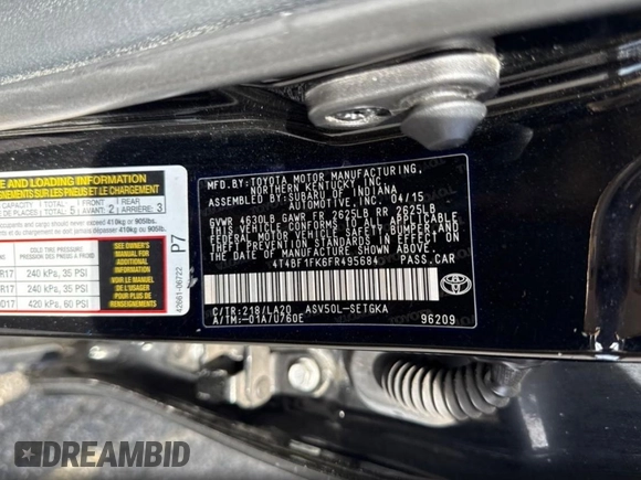 2015 Toyota Camry XLE with VIN 4T4BF1FK6FR495684, listed as a Copart auction lot 56608965 with 390,931 mi miles and Clean Title. Bid and sale history available at DreamBid. Image 10.