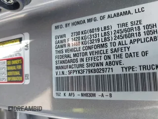 2019 Honda Ridgeline RTL-E with VIN 5FPYK3F79KB029771, listed as a IAAI auction lot 42448369 with 90,142 mi miles and . Bid and sale history available at DreamBid. Image 9.