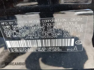 2008 Lexus LS 460 с VIN JTHBL46F785055299, выставлен на аукционе IAAI как лот 42678981 с пробегом 273 830 миль миль и . История ставок и продаж доступна на DreamBid. Изображение 9.