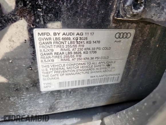 2018 Audi Q7 Premium Plus z VIN WA1LAAF72JD025328, wystawiony jako Copart lot #56709065 z przebiegiem 224 694 mil mil oraz Czysty tytuł • Clean title. Historia ofert i sprzedaży dostępna na DreamBid. Obrazek 13.