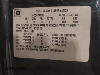 2000 Buick LeSabre Limited with VIN 1G4HR54K1YU152516, listed as a IAAI auction lot 42593981 with 113,526 mi miles and . Bid and sale history available at DreamBid. Image 9.