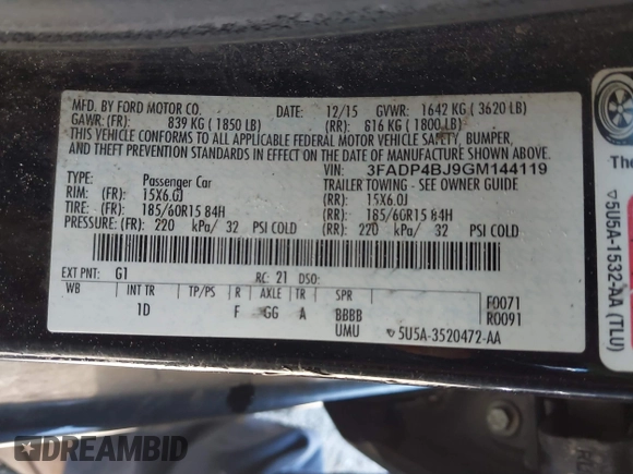 2016 Ford Fiesta SE with VIN 3FADP4BJ9GM144119, listed as a IAAI auction lot 41882179 with 122,048 mi miles. Bid and sale history available at carsss.com. Image 9.