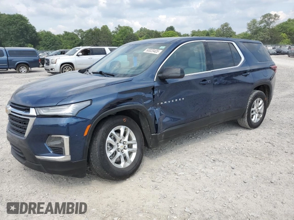 2023 Chevrolet Traverse LS z VIN 1GNERFKW8PJ112735, wystawiony jako Copart lot #60020405 z przebiegiem 72 912 mil mil oraz Szkoda całkowita • Salvage title. Historia ofert i sprzedaży dostępna na DreamBid. Obrazek 1.