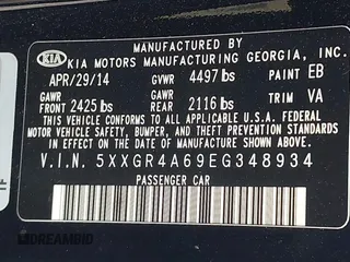 2014 Kia Optima SX Turbo with VIN 5XXGR4A69EG348934, listed as a IAAI auction lot 41792435 with 119,171 mi miles and . Bid and sale history available at DreamBid. Image 9.