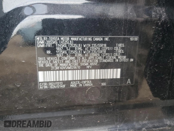 2010 Toyota RAV4 Sport with VIN 2T3RF4DV5AW029610, listed as a Copart auction lot 49258505 with 180,428 mi miles and Salvage Title. Bid and sale history available at carsss.com. Image 15.