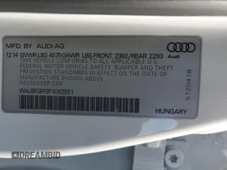 2015 Audi S3 2.0T Premium Plus with VIN WAUBFGFF6F1092551, listed as a Copart auction lot 63901203 with 106,240 mi miles. Bid and sale history available at carsss.com. Image 13.