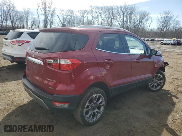 2021 Ford EcoSport Titanium z VIN MAJ6S3KL9MC395397, wystawiony jako Copart lot #49327885 z przebiegiem 46 786 mil mil oraz Szkody całkowita. Historia ofert i sprzedaży dostępna na DreamBid. Obrazek 3.