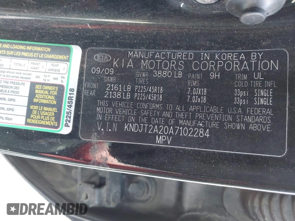 2010 Kia Soul + with VIN KNDJT2A20A7102284, listed as a IAAI auction lot 41363501 with 148,387 mi miles and . Bid and sale history available at DreamBid. Image 9.