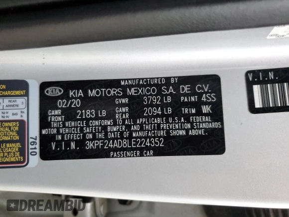 2020 Kia Forte LXS with VIN 3KPF24AD8LE224352, listed as a Copart auction lot 51768365 with 90,898 mi miles and Salvage Title. Bid and sale history available at carsss.com. Image 14.