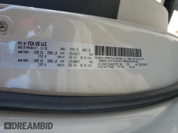 2017 Chrysler Pacifica Touring L Plus with VIN 2C4RC1EGXHR622276, listed as a Copart auction lot 48324795 with 118,370 mi miles and Salvage Title. Bid and sale history available at DreamBid. Image 13.