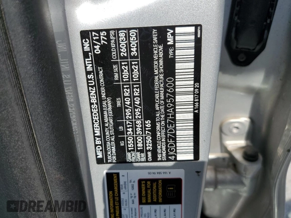 2017 Mercedes-Benz GLS with VIN 4JGDF7DE7HA957600, listed as a Copart auction lot 54724463 with 40,297 mi miles. Bid and sale history available at carsss.com. Image 14.