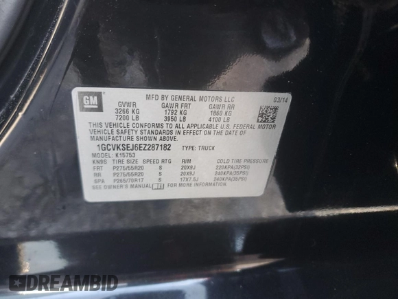 2014 Chevrolet Silverado 1500 LTZ with VIN 1GCVKSEJ6EZ287182, listed as a Copart auction lot 41540675 with 129,151 mi miles and Clean Title. Bid and sale history available at DreamBid. Image 12.