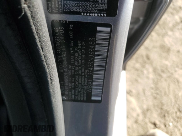 2003 BMW 3 Series 325i with VIN WBAET37423NJ33483, listed as a Copart auction lot 42368445 with 121,063 mi miles and Salvage Title. Bid and sale history available at carsss.com. Image 12.