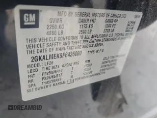 2015 GMC Terrain SLE with VIN 2GKALMEK8F6436080, listed as a Copart auction lot 61837255 with 131,563 mi miles and Salvage title. Bid and sale history available at DreamBid. Image 13.