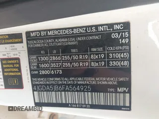 2015 Mercedes-Benz M 350 with VIN 4JGDA5JB6FA564925, listed as a IAAI auction lot 41531961 with 130,466 mi miles and . Bid and sale history available at DreamBid. Image 9.