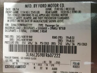 2015 Lincoln MKZ with VIN 3LN6L2G98FR607222, listed as a Copart auction lot 62367295 with 163,207 mi miles and Clean title. Bid and sale history available at DreamBid. Image 12.