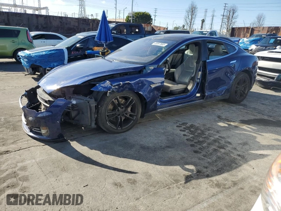 2015 Tesla Model S 85D with VIN 5YJSA1E21FF114010, listed as a Copart auction lot 48597885 with 196,670 mi miles and Salvage Title. Bid and sale history available at carsss.com. Image 1.