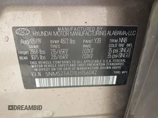 2020 Hyundai Santa Fe SE с VIN 5NMS23AD1LH156042, выставлен на аукционе IAAI как лот 42573916 с пробегом 149 036 миль миль и . История ставок и продаж доступна на DreamBid. Изображение 9.