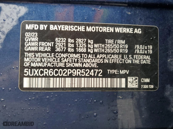 2023 BMW X5 xDrive40i with VIN 5UXCR6C02P9R52472, listed as a Copart auction lot 51175545 with 30,152 mi miles and Salvage Title. Bid and sale history available at carsss.com. Image 13.