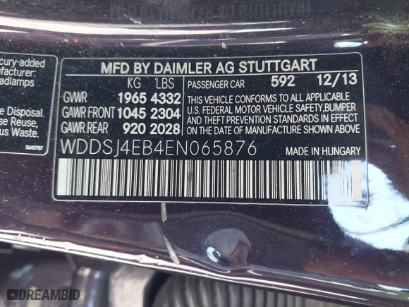 2014 Mercedes-Benz CLA-Class CLA 250 with VIN WDDSJ4EB4EN065876, listed as a IAAI auction lot 42029714 with 172,898 mi miles. Bid and sale history available at carsss.com. Image 9.