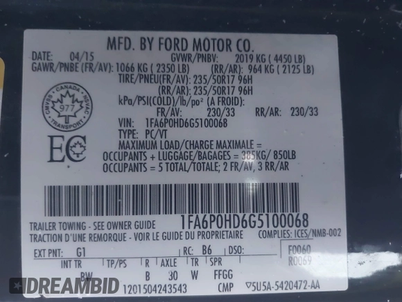 2016 Ford Fusion SE with VIN 1FA6P0HD6G5100068, listed as a IAAI auction lot 41208411 with 157,423 mi miles. Bid and sale history available at carsss.com. Image 9.