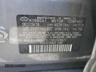 2019 Hyundai Ioniq SEL z VIN KMHC75LC5KU139477, wystawiony jako Copart lot #55278235 z przebiegiem 86 198 mil mil oraz Szkoda całkowita • Salvage title. Historia ofert i sprzedaży dostępna na DreamBid. Obrazek 12.