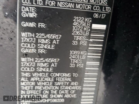 2017 Nissan Rogue SV with VIN KNMAT2MV0HP596338, listed as a Copart auction lot 84952954 with 183,617 mi miles and Non Repairable. Bid and sale history available at carsss.com. Image 14.