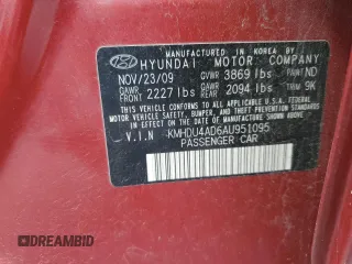 2010 Hyundai Elantra GLS with VIN KMHDU4AD6AU951095, listed as a Copart auction lot 60593945 with 167,597 mi miles and Salvage title. Bid and sale history available at DreamBid. Image 12.