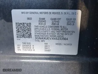 2022 Chevrolet Equinox LT with VIN 3GNAXUEVXNS233564, listed as a IAAI auction lot 41895110 with 54,308 mi miles. Bid and sale history available at carsss.com. Image 9.