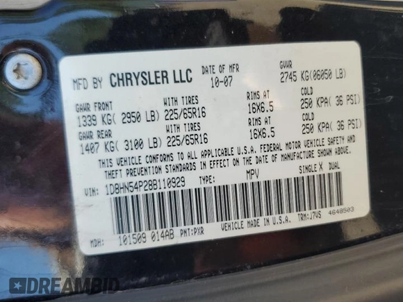 2008 Dodge Grand Caravan SXT z VIN 1D8HN54P28B110929, wystawiony jako Copart lot #59785875 z przebiegiem 200 015 mil mil oraz Szkoda całkowita • Salvage title. Historia ofert i sprzedaży dostępna na DreamBid. Obrazek 13.