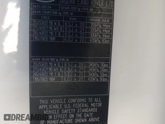 2024 Land Rover Discovery with VIN SALRL4EU5R2502059, listed as a Copart auction lot 76946784 with 1,009 mi miles and Salvage Title. Bid and sale history available at DreamBid. Image 13.
