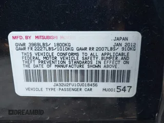 2012 Mitsubishi Lancer ES with VIN JA32U2FU1CU018456, listed as a IAAI auction lot 41487074 with 201,925 mi miles and . Bid and sale history available at DreamBid. Image 9.