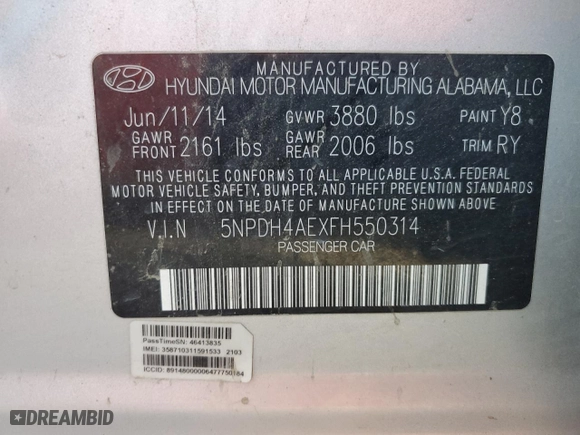 2015 Hyundai Elantra SE with VIN 5NPDH4AEXFH550314, listed as a Copart auction lot 42247985 with 159,663 mi miles and Salvage Title. Bid and sale history available at carsss.com. Image 12.