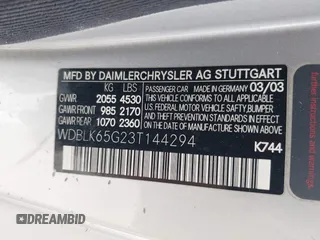2003 Mercedes-Benz CLK 320 z VIN WDBLK65G23T144294, wystawiony jako IAAI lot #41877556 z przebiegiem 83 649 mil mil oraz . Historia ofert i sprzedaży dostępna na DreamBid. Obrazek 9.